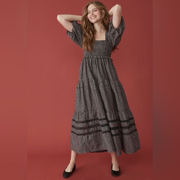 Mi Golondrina Dresses & Skirts - Mi Golondrina Luisa Midi Dress Noche Microfloral Puff Sleeve Size Medium